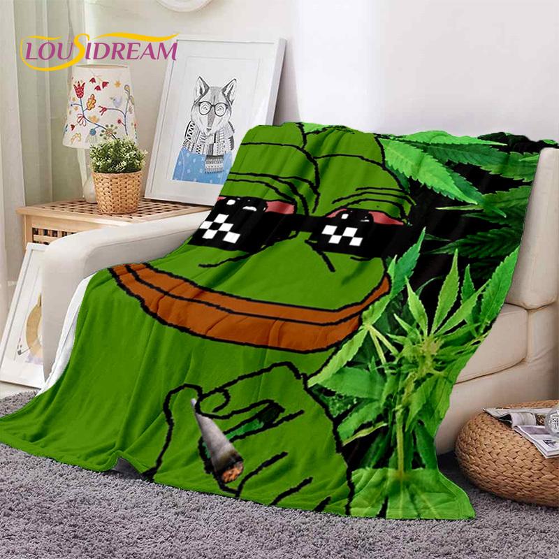3D Cartoon Pepe The Frog Face HD Soft Flannel Blankets,Throw Blanket Comfortable Blanket for Picnic Beds Sofa Home Bedroom Gifts