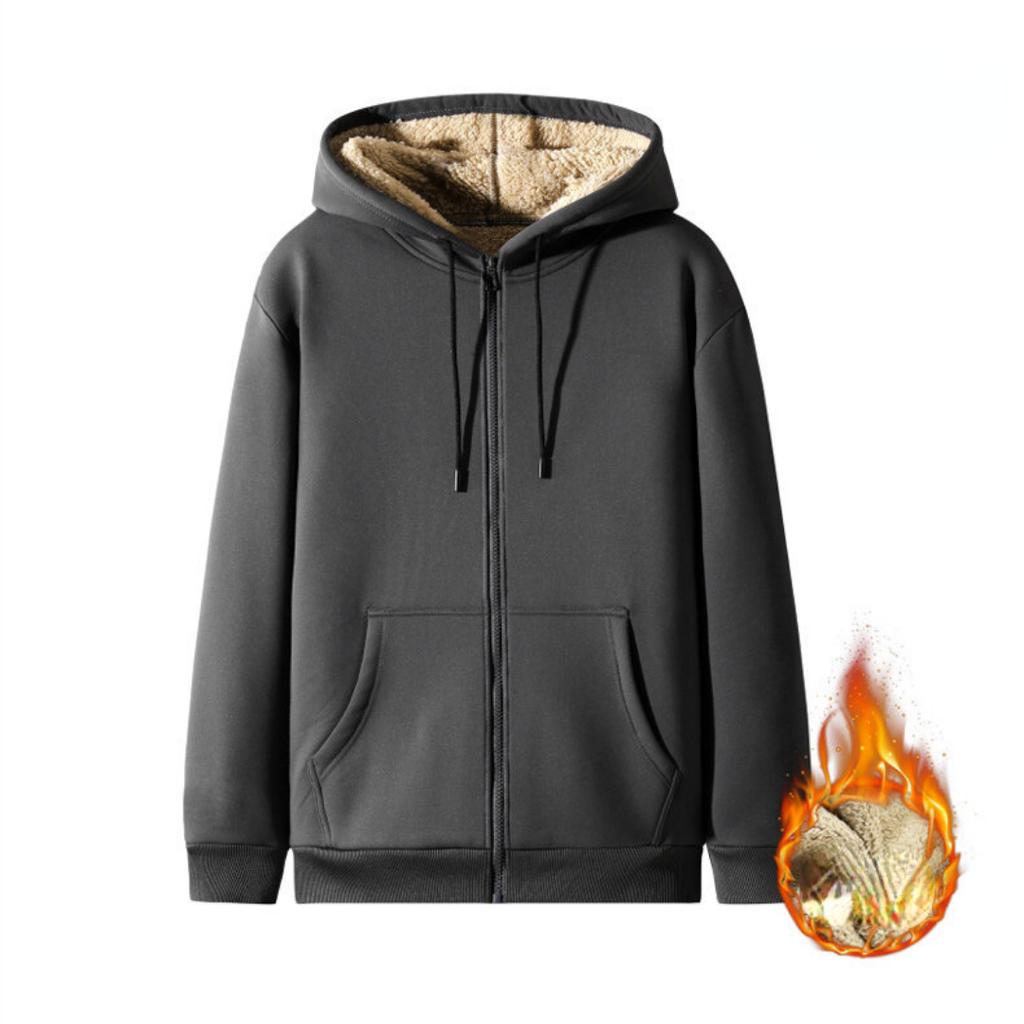 Winter Men's Jacket Warm Lamb Fleece Sweater Youth Plus Velvet Thick Coat Casual Hooded Jacket Cardigan
