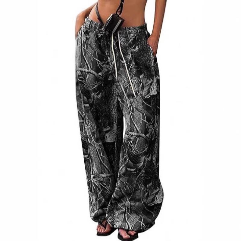 American Teenage Women's Casual Waistband Camouflage Print Slimming Wide Leg Floor Pants