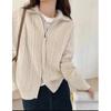 Damen Herbst und Winter Doppelreißverschluss Einfarbig Twist Strick Cardigan Pullover
