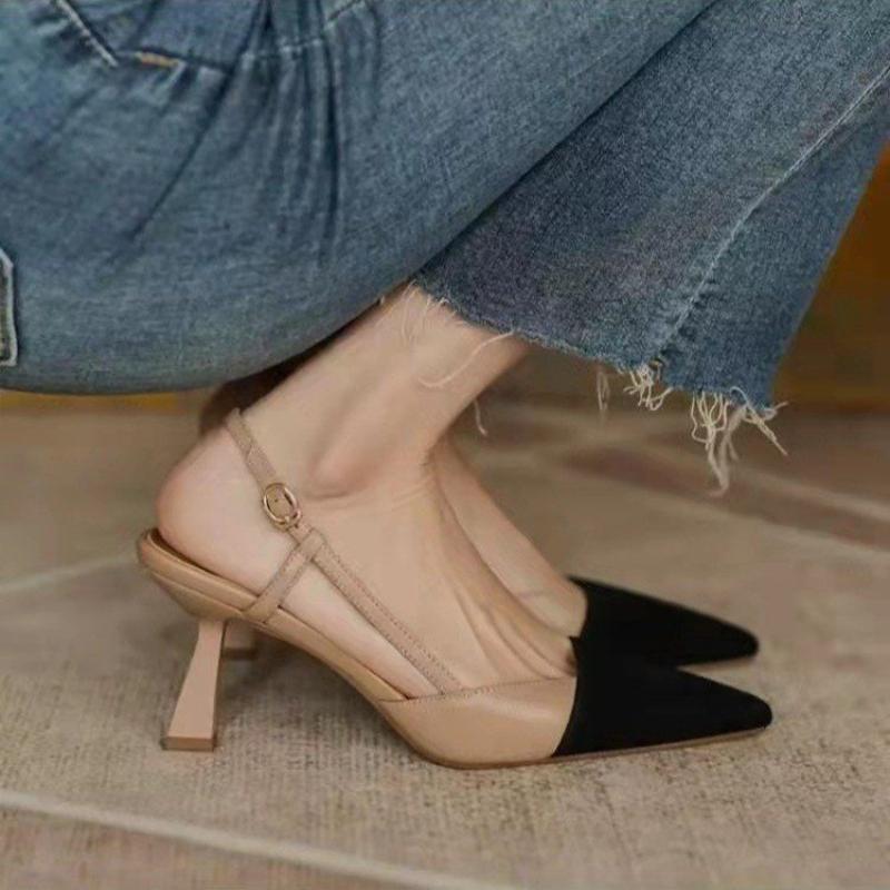 2024 Summer New High Heels Buckle Fashion Pointed Heel Sandals Women Comfort Simplicity Outdoor Leisure Color Block Heels