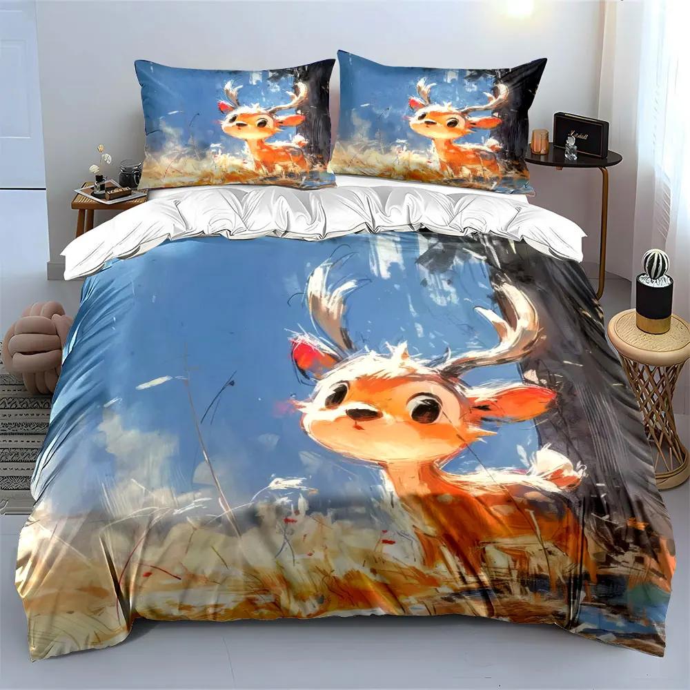 "Cartoon Deer Art Decor Set" Soft Comfortable Duvet Cover Bedding Set Included 1*Duvet Cover & 2*Pillowcases gift