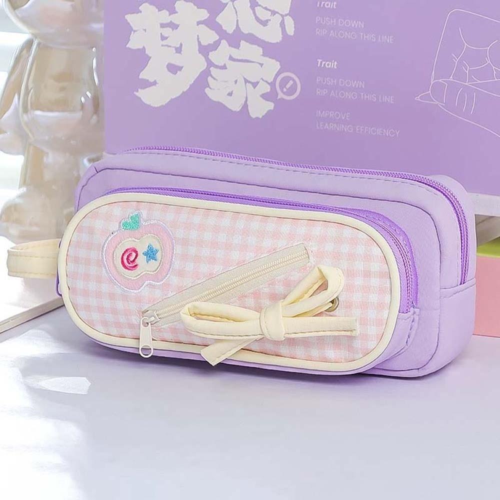 Fruit Cherry Cake Print Korean Fruit Pencil Case Embroidery Pencil Pouch Pen Bag Kids Children