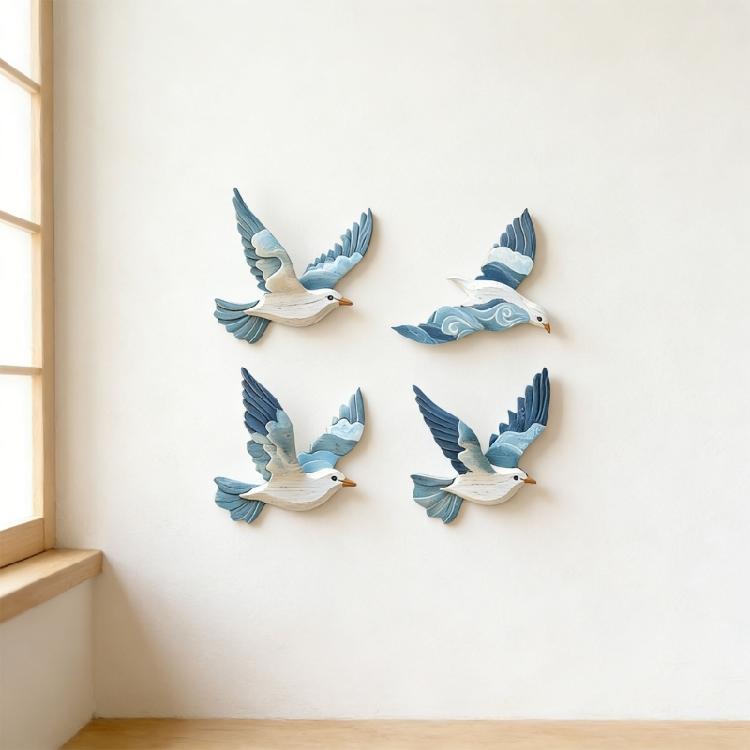 Wood Flying Bird Wall Decorations Pigeons Wall Decors Nauticals Coastal Theme Wall Art Bird Wall Sculpture for Home