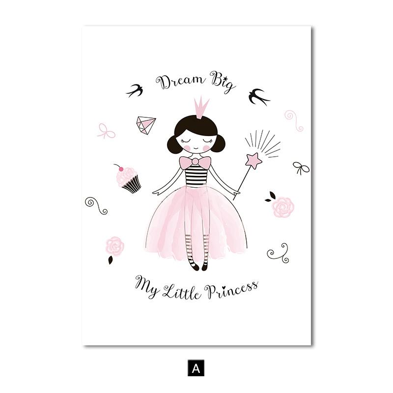 Pink Princess Baby Nursery Prints Nordic Poster Crown Queen Canvas Ζωγραφική στον τοίχο Εικόνες για παιδικά κορίτσια Διακόσμηση δωματίου