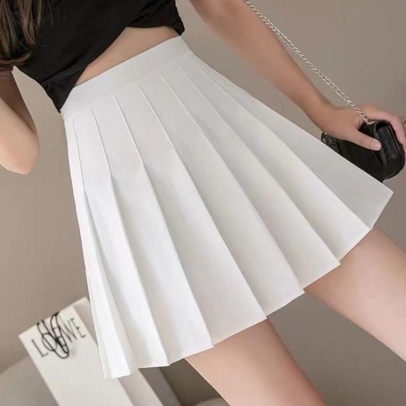 Two Layers High-waist Plus Size Short Pleated Skirt  Women's A-line Skirt  Anti-glare Solid Color Mini Skirt