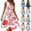 Women's Summer Fashion Loose V-Neck Sleeveless Lace-Up Floral Print Dress