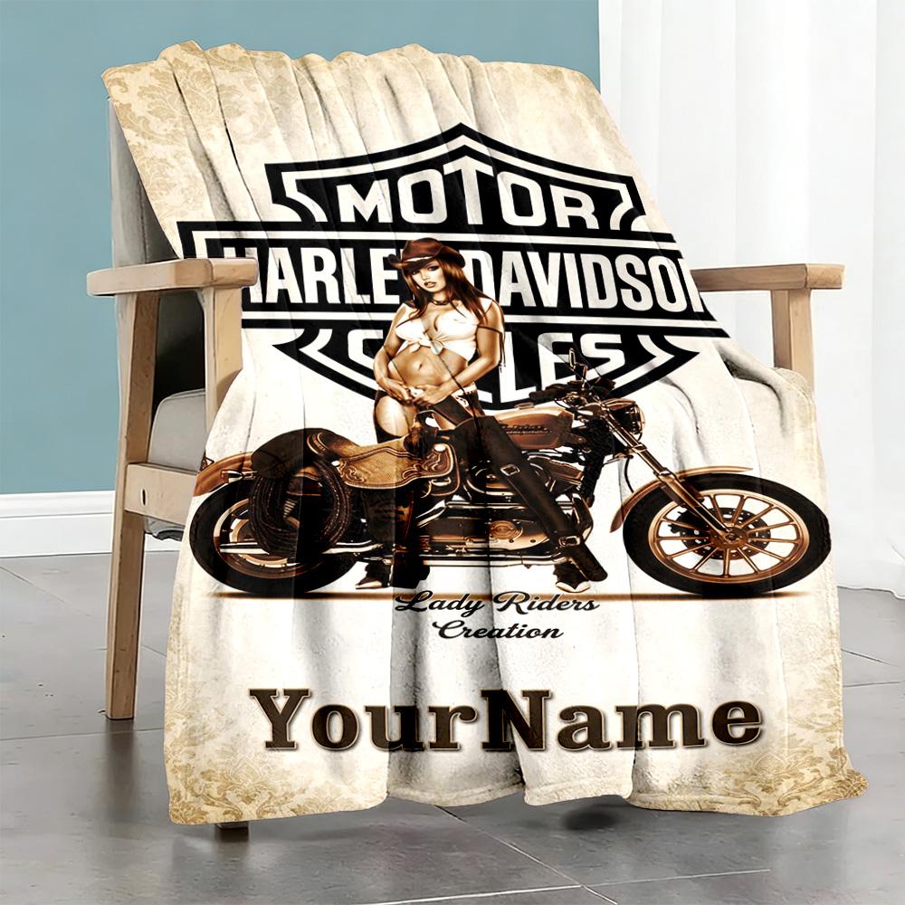 Harley-davidson Motorcyklar Personlig Namnfilt Mångsidig Anpassningsbar Filt Bekväm Perfekt för Vilosäng Säng Vardagsrum Soffa