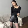 Sexig svart PU-mode Fritids- sommarshorts Kläder i konstläder Goth högmidjade damshorts Y2k Hot Kvinna Korta Byxor
