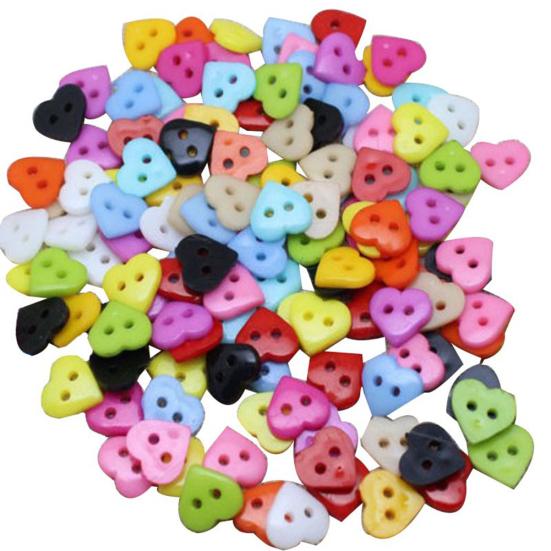 100Pcs Love Heart Shape Buttons DIY Mixed Color Scrapbooking Sewing Accessory