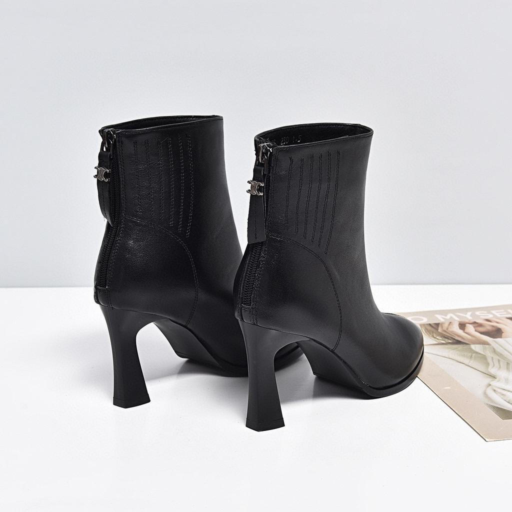 Pointed High-heeled Women's Boots Autumn and Winter New Ankle Boots First Layer Cowhide Rear Zipper Leather Boots Women's Fashion Boots