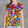 Sommar Rund Hals 3D-tryckt Snacks Godis Mönster Topp Trendig Casual Kortärmad Barn Flick T-shirts