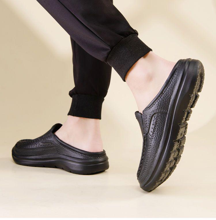 Men's Plus Size Leather Slip-On Baotou Slippers, Casual Summer Style, Size 46