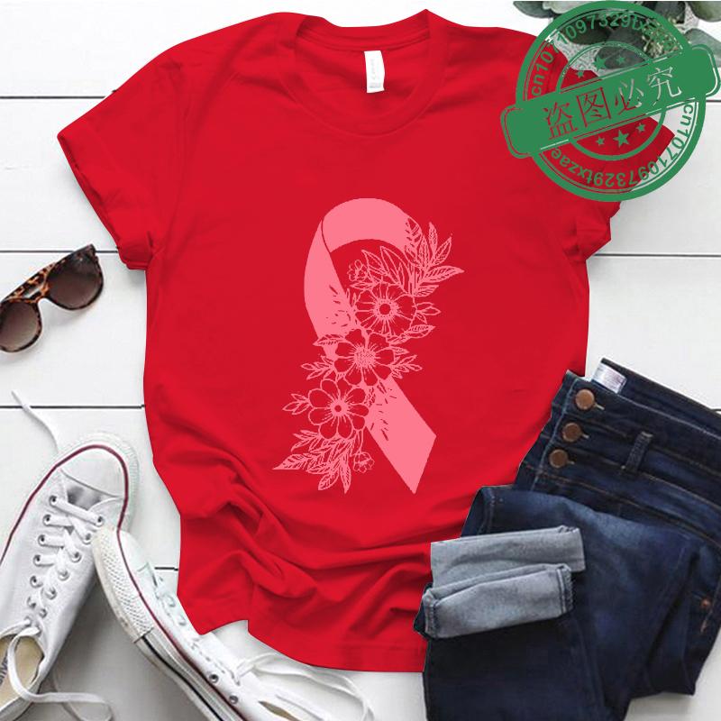 Brustkrebs-Aufklärungs-T-Shirt Rosa Schleife Florale T-Shirts Unterstützung für Krebskämpfer Damenbekleidung Brustkrebs-Überlebende Oberteile