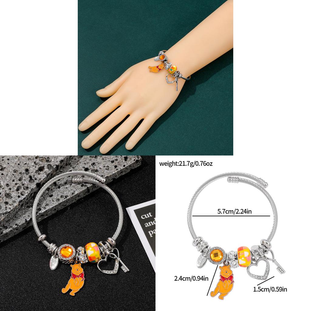 Pooh Bear Cartoon Charm Bracelet With Electroplated Zinc Alloy For Gift And Travel Souvenir