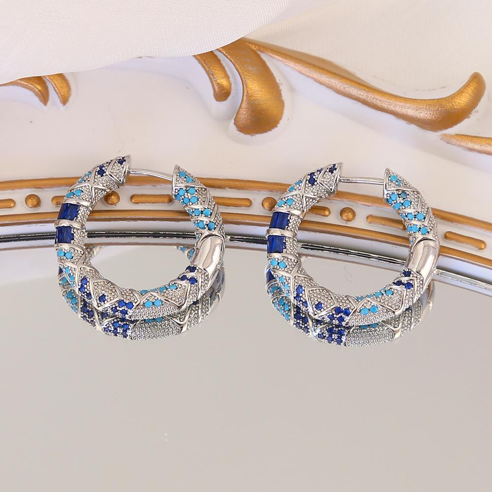 Vintage Blue Zircon Earrings Elegant Minimalist Luxury Hoop Earrings for Women