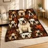 Bulldog Faces Autumn Leaves Coral Fleece Blanket Dog Decor