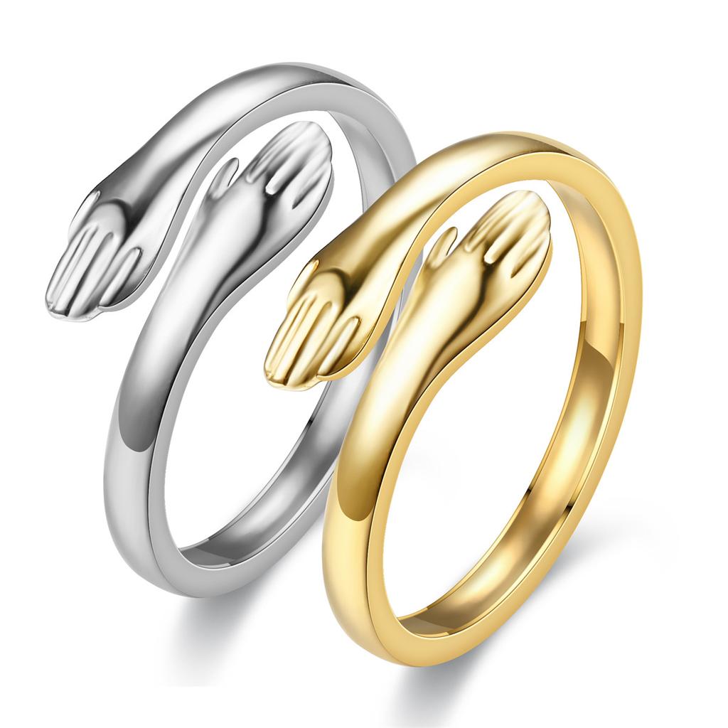 Romantic Love Hug Carved Hand Rings Creative Love Forever Opening Finger Adjustable Hand Ring for Women Men Jewelry Gift