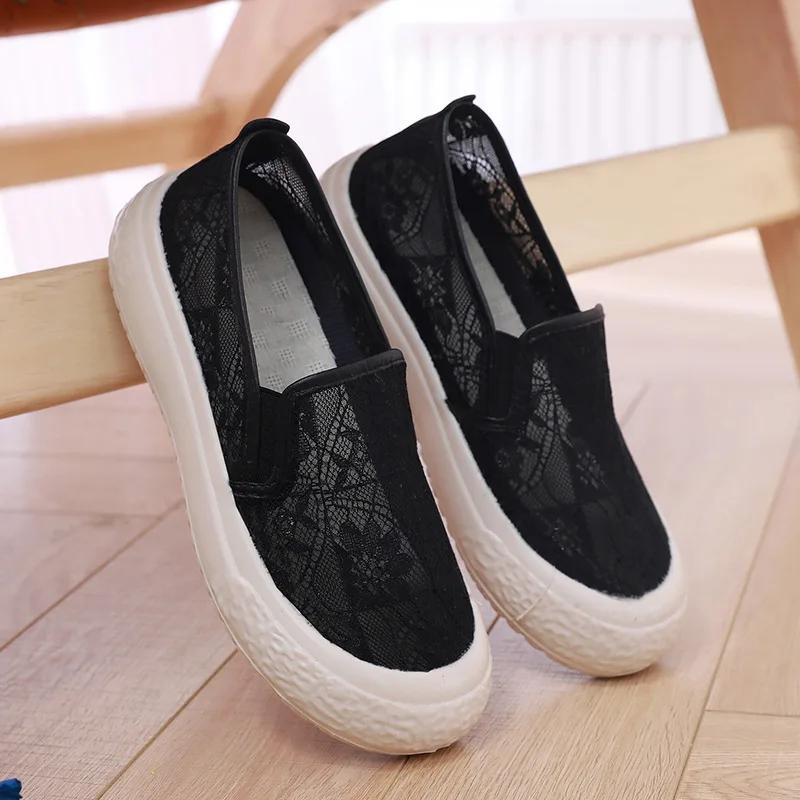 2025 Summer Xiaoxiangfeng Fisherman Soft-soled Shoes Non-slip Women's Lace Mesh One-pedal Platform Mesh Shoes