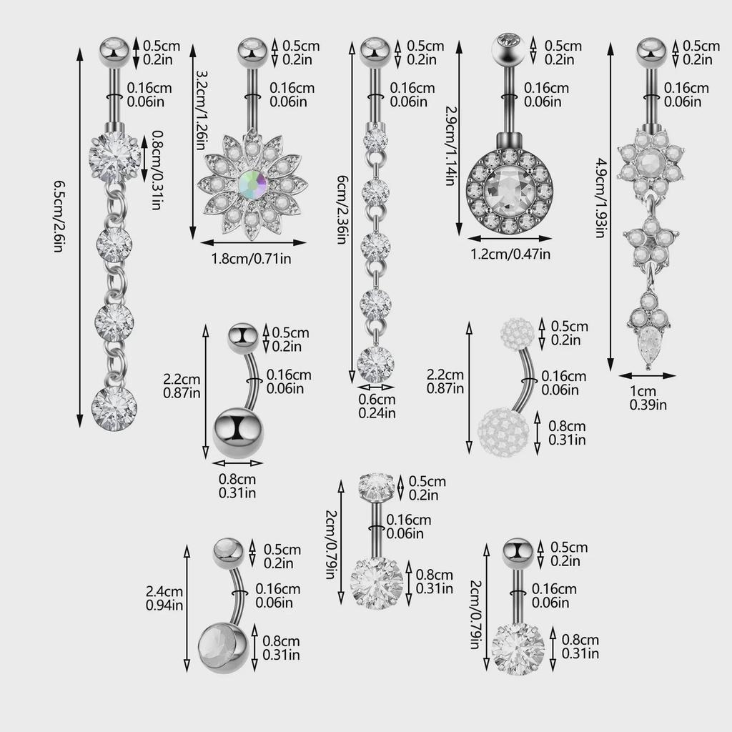 Trendy European & American Zircon Petal Belly Button Ring - Exquisite Stainless Steel Design