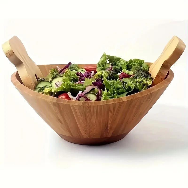 Handcrafted Wooden Salad Spoon Set - Natural Teak Stirring Utensil for Soup, Mixing, Non-Scratch & Eco-Friendly Kitchen Tool