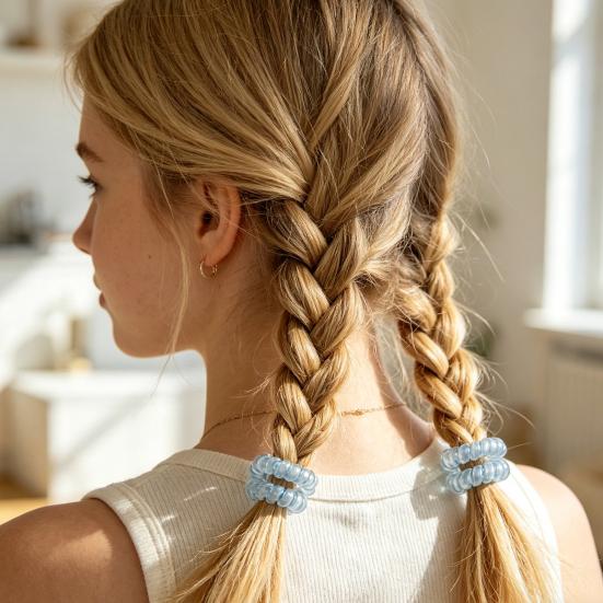 1 Pair Women Hair Ties Pearlescent Color High Elasticity Phone Cord Shape Hair Ropes Flexible Ponytail Holder Hair Accessories