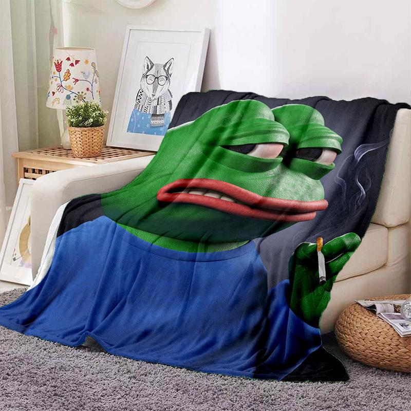 3D Cartoon Pepe The Frog Face HD Soft Flannel Blankets,Throw Blanket Comfortable Blanket for Picnic Beds Sofa Home Bedroom Gifts