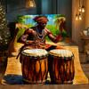 African Traditional Drum Music Theme Flannel Printed Blanket Suitable for All Seasons Suitable for Living Office Sofa and Travel