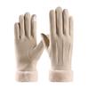 Autumn Winter Warm Suede Gloves Plus Velvet Thickened Plush Decor Cuff Gloves Outdoor Coldproof Touchscreen Riding Ski Gloves