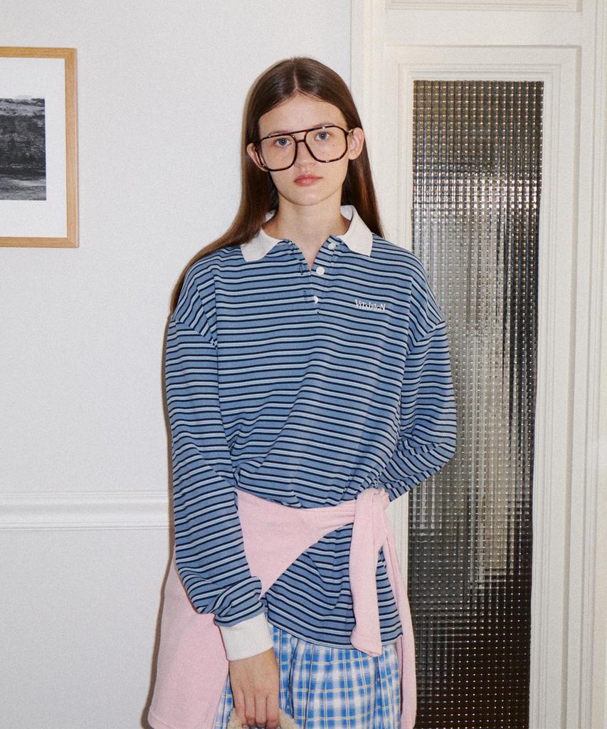 Baitalssain Striped Color Block Collared T-Shirt (3C)