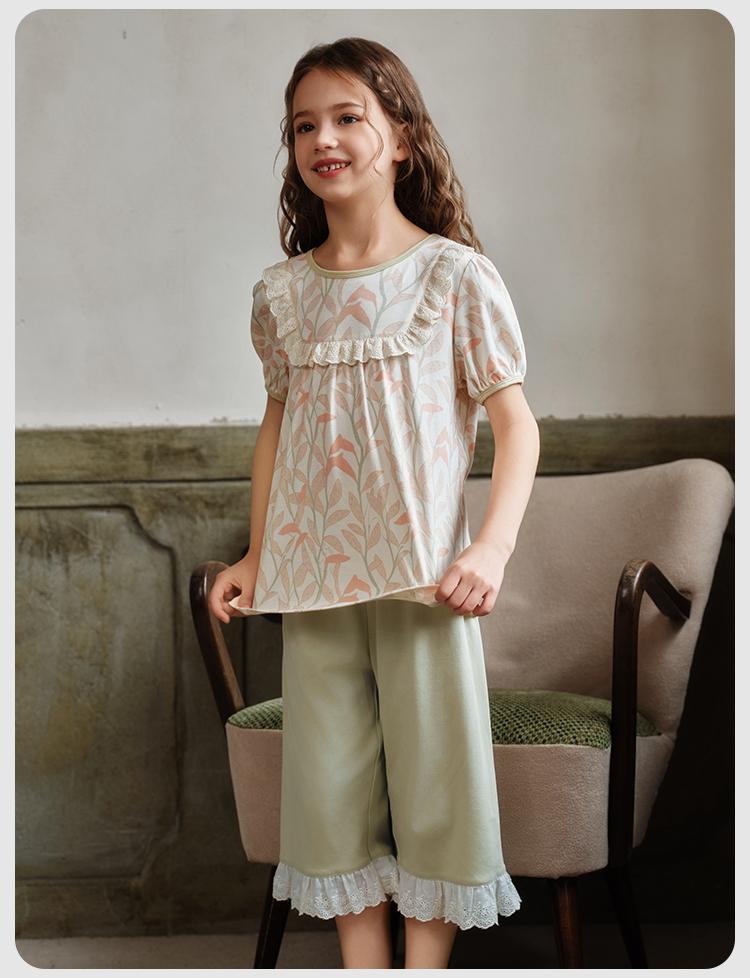 English Girls' Summer Short-sleeved Home Clothes Pajama Set