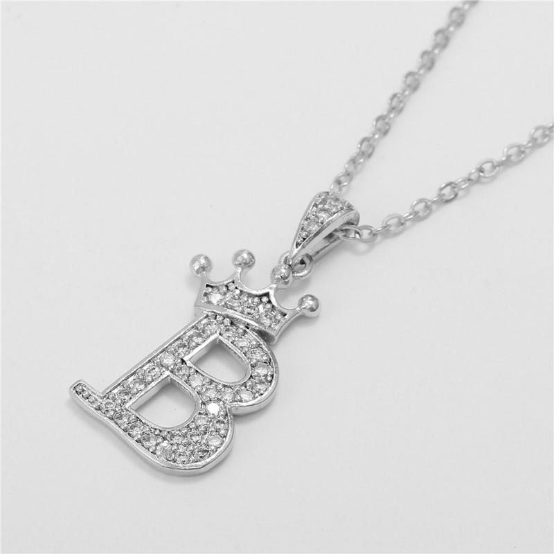 Unisex Fashion Crown A-Z Alphabet Pendant Vintage Chain Necklaces Hip-Hop Style Crystal Zircon Punk