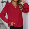 Spring and Autumn Women's Cross Border Casual Long Sleeve Red Shirt