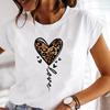 (Asian Size) Women Casual Top Clothing Leopard Love Heart Trend Fashion Print Lady Female Short Sleeve T Shirt Tee Graphic T-shirts