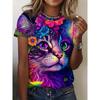 Camiseta Feminina Gola Redonda Manga Curta Estampa Colorida 3D