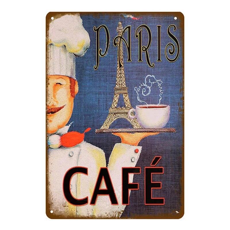 Mfoever Paris Cafe Coffee Shop Tin Sign Italiano Caffeine Vintage Metal Plaque Kitchen Bar Wall Decor Retro Posters Iron Painting