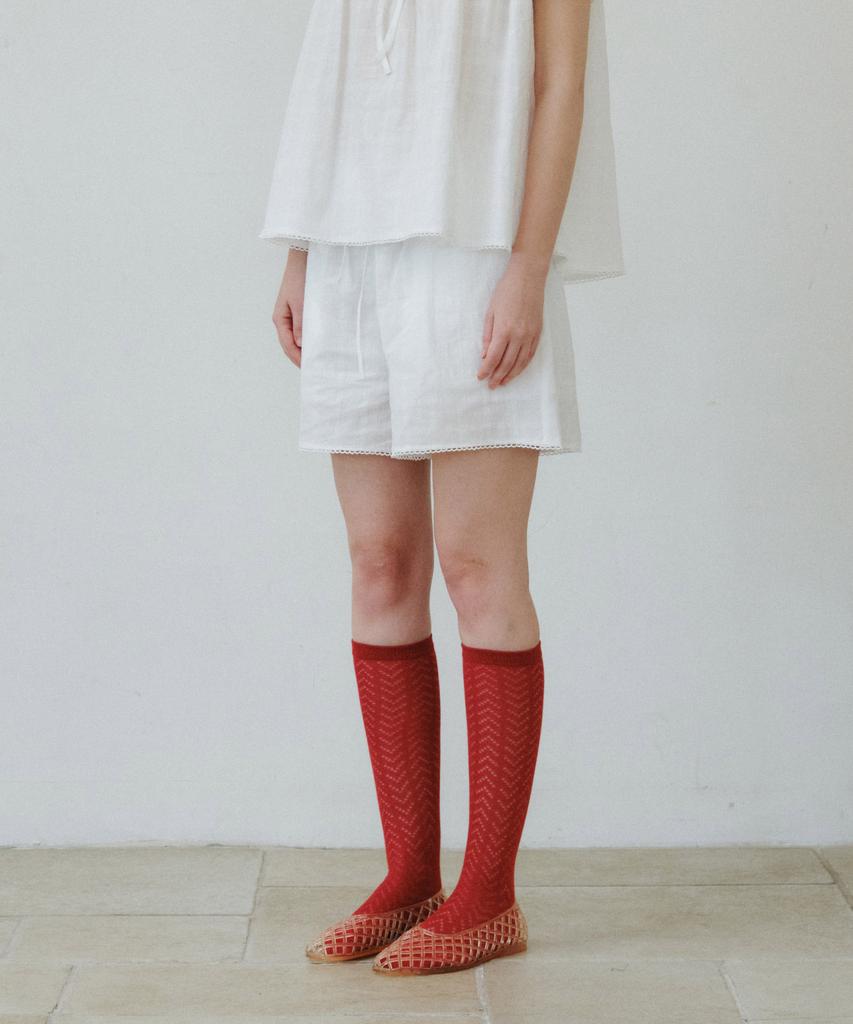MAIS Lace Trimming Banding Shorts / White