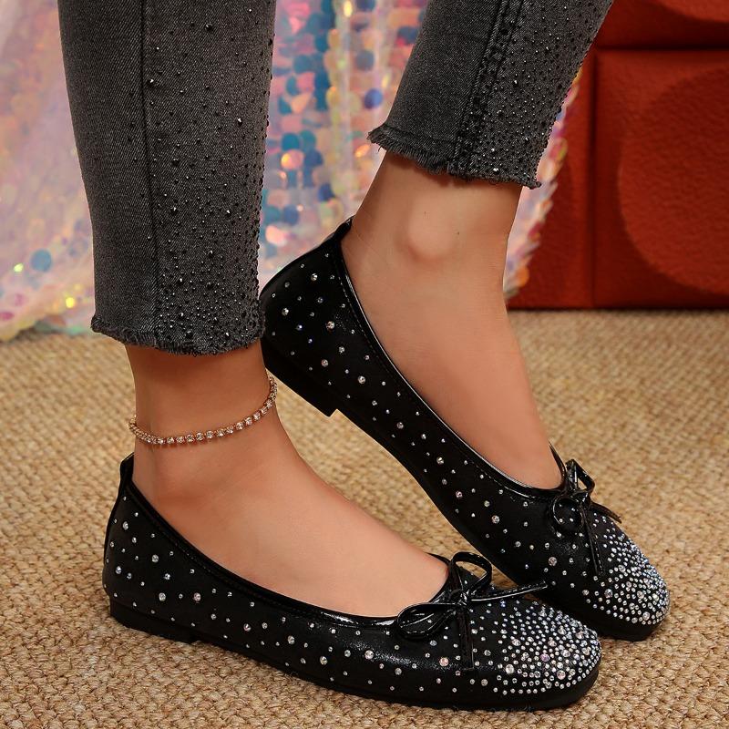 Bow Rhinestone Flat Lazy Shoes 2025 Autumn New Plus-size Pedal Beanie Shoe Woman
