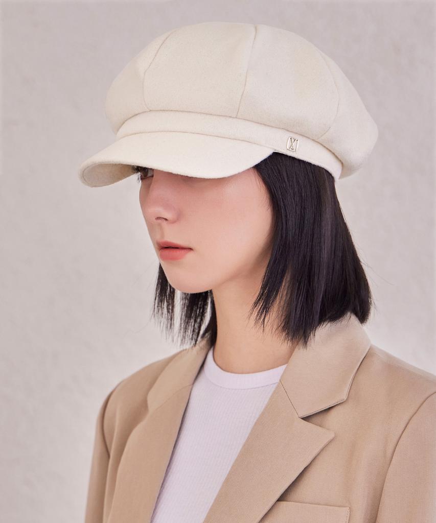 Bajal Va Square Studded Wool Newsboy Cap Ivory