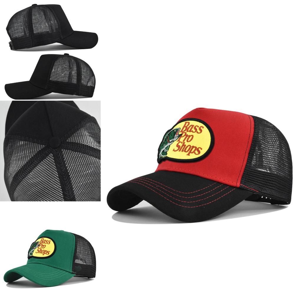 Casquette à visière plate avec broderie Bass Casquette de baseball en maille avec broderie de pêche Casquette à visière incurvée brodée Casquette en maille pare-soleil d'été