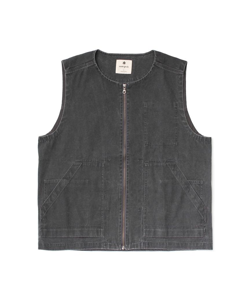 Snow Peak Sulfur Dyed Fade Vest VT-26SU007, Charcoal, Size M. Unisex mid-layer vest with a faded, sulfur-dyed finish for outdoor wear.