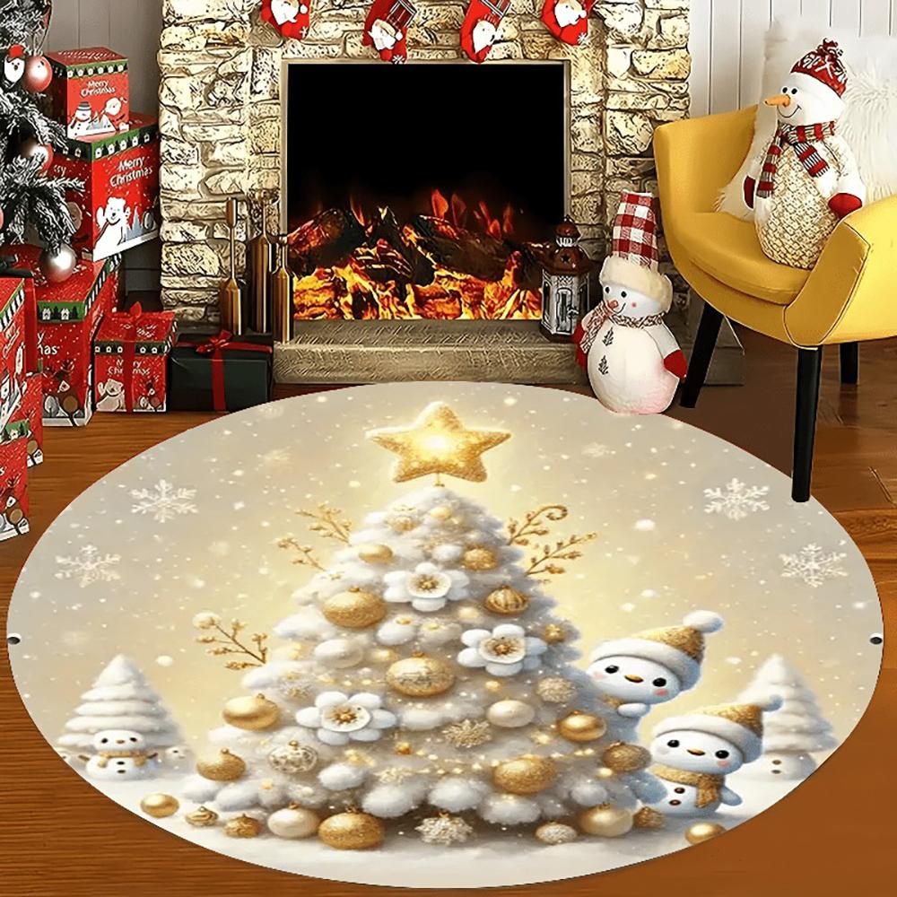 Christmas Round Rugs: Gingerbread House, Nutcracker, Snowy Tree & More! Bedroom Room Floor Mats New Year Home Decoration