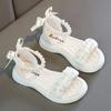 Children's Sandals Summer Bowtie Princess Shoes for Girls Fashion Sweet Kids Causal Pearl Roman Sandals Solid Color Hook Loop