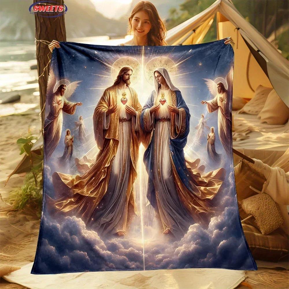 NO.2 6 Size Merciful Jesus Christian God Flannel Art Blanket, Sofa Bed Cover Four Season Soft Fluffy Quilt Blanket Flannel Throw