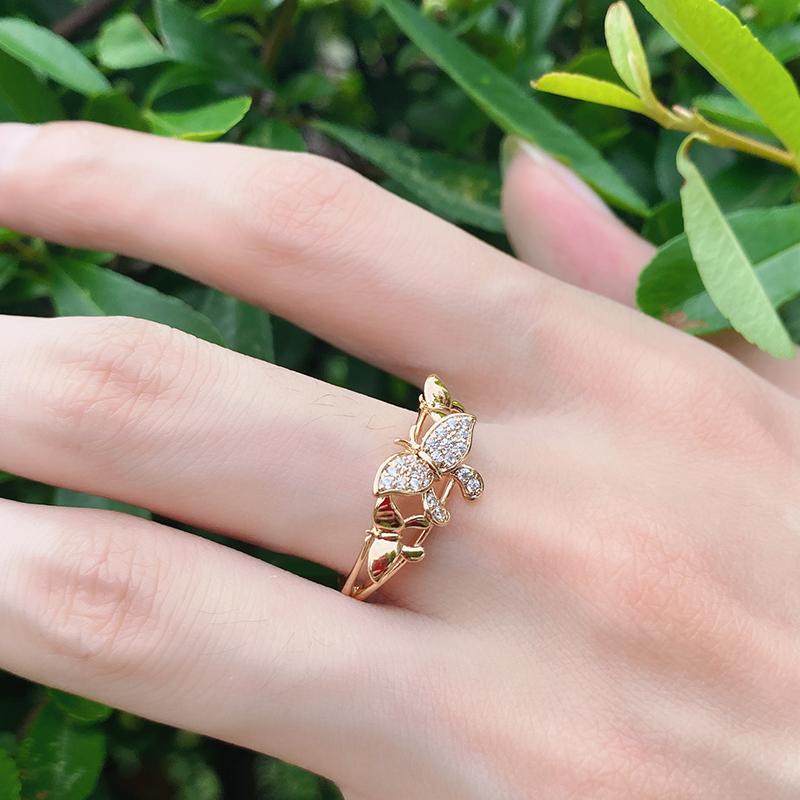 Rose Gold Color Butterfly Rings For Women Micro Wax Inlay Natural Zircon Ring Fashion Daily Fine Jewelry New