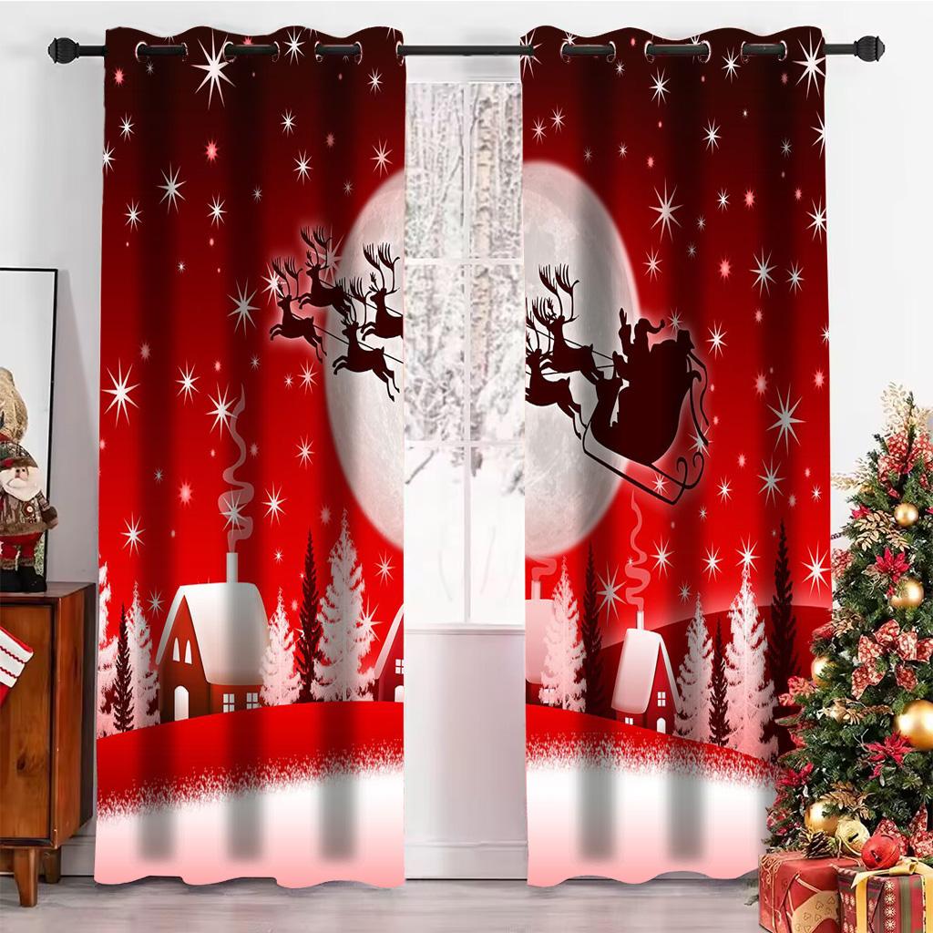 Weihnachtsbaum Cartoon Weihnachtsmann Rot Fenster Vorhänge Für Kinder Schlafzimmer Wohnzimmer Badezimmer Küche Tür Flur Heimdeko