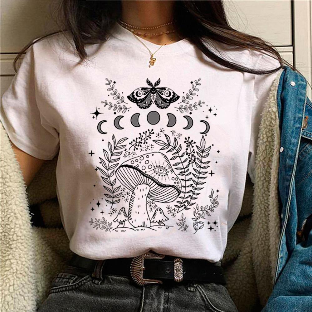 Mushroom T Shirt Women Streetwear Comic Funny Tee Female Y2K Tops Japanese Comics Graphic Clothing Retro Round Neck Print TShirt