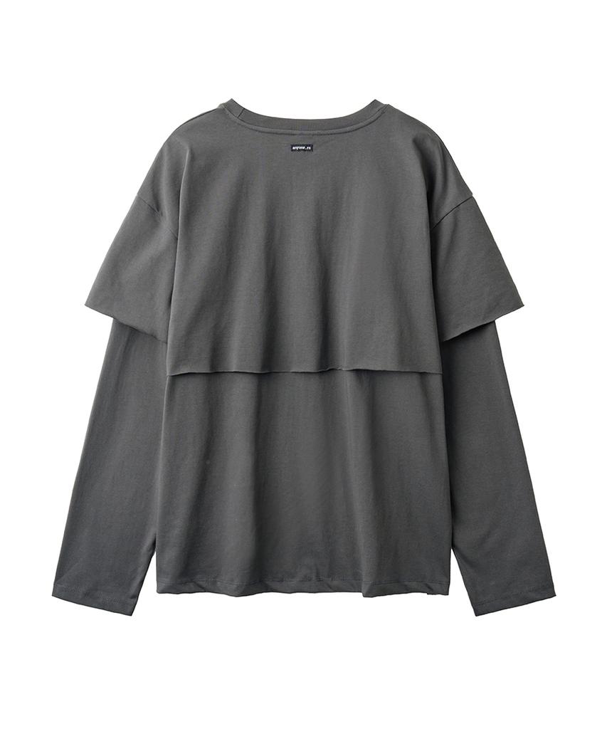 Lense Raw Cut Layered Long Sleeve Tee Charcoal
