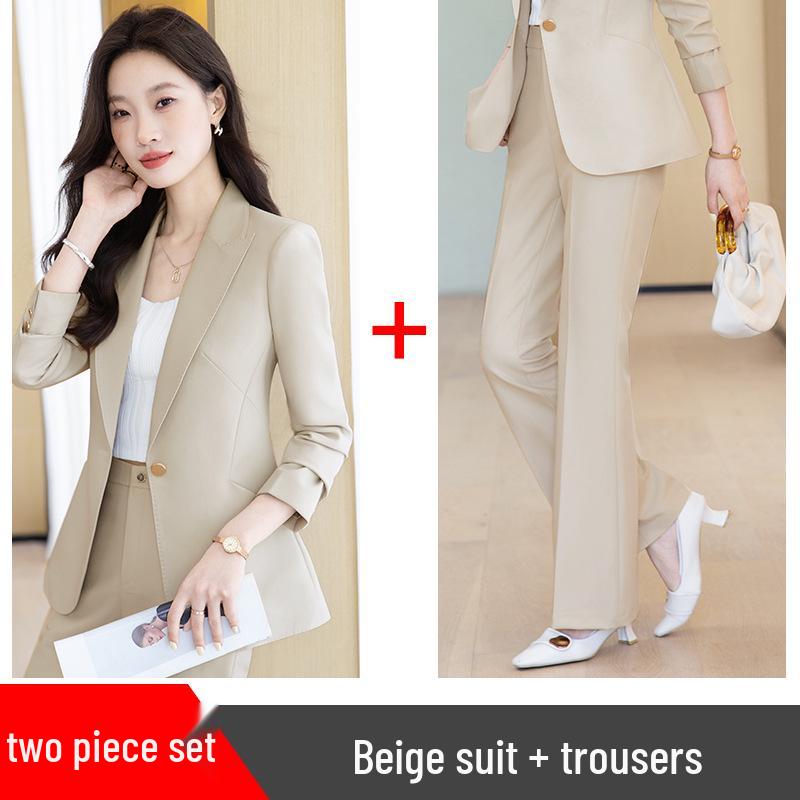Women's Single-Breasted Navy Blue Long Sleeve Suit Jacket - Professional Spring/Autumn Formal Wear for Managers