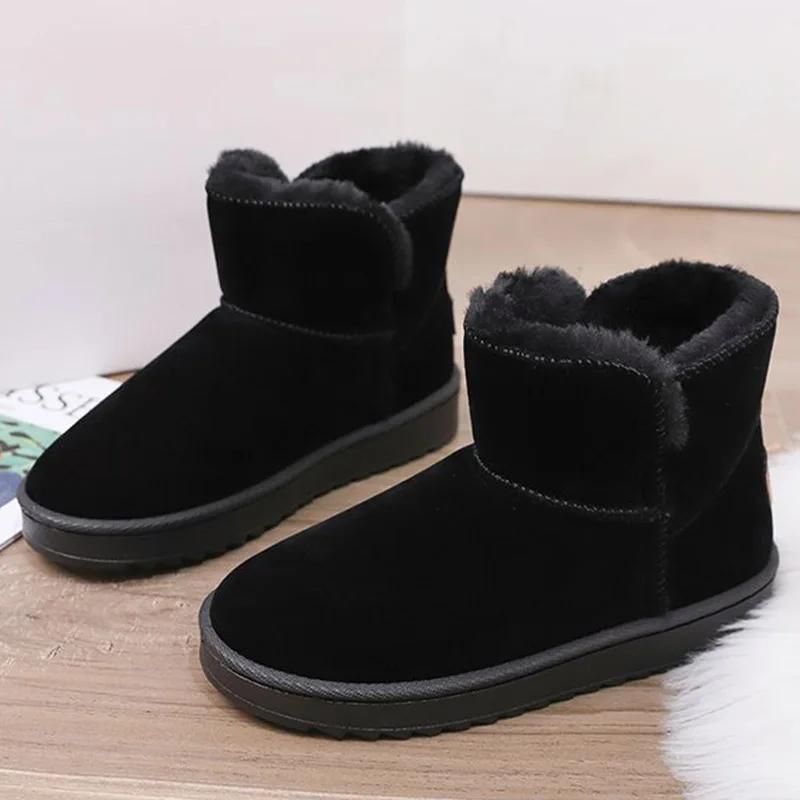 Mode 39-45 Winter Unisex Kort Pluche Warme Sneeuwlaarzen Casual Schoenen Nieuw Suède Bont Chelsea Enkellaarsjes Flats Platform Koppelboot